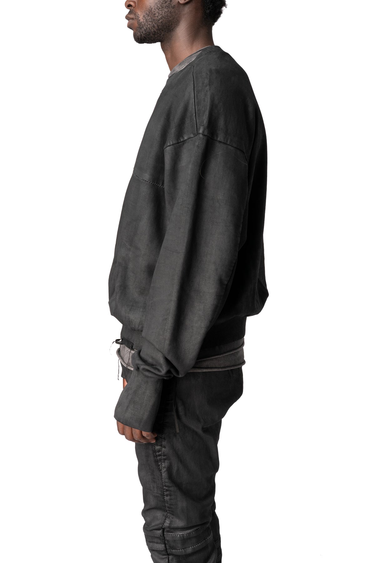 Loose fit cross seam sweatshirt, Black Leather