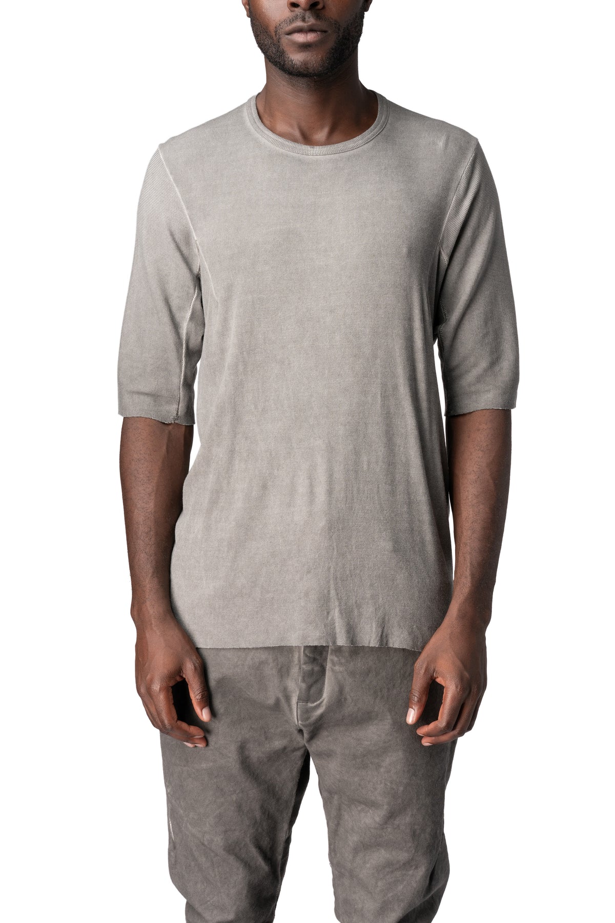 Raglan cut cashmere blend leather spine t-shirt, Elephant grey