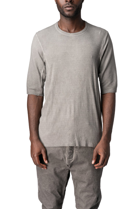 Raglan cut cashmere blend leather spine t-shirt, Elephant grey