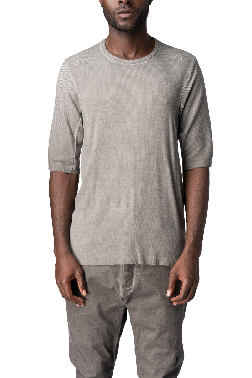 Raglan cut cashmere blend leather spine t-shirt, Elephant grey