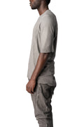 Raglan cut cashmere blend leather spine t-shirt, Elephant grey
