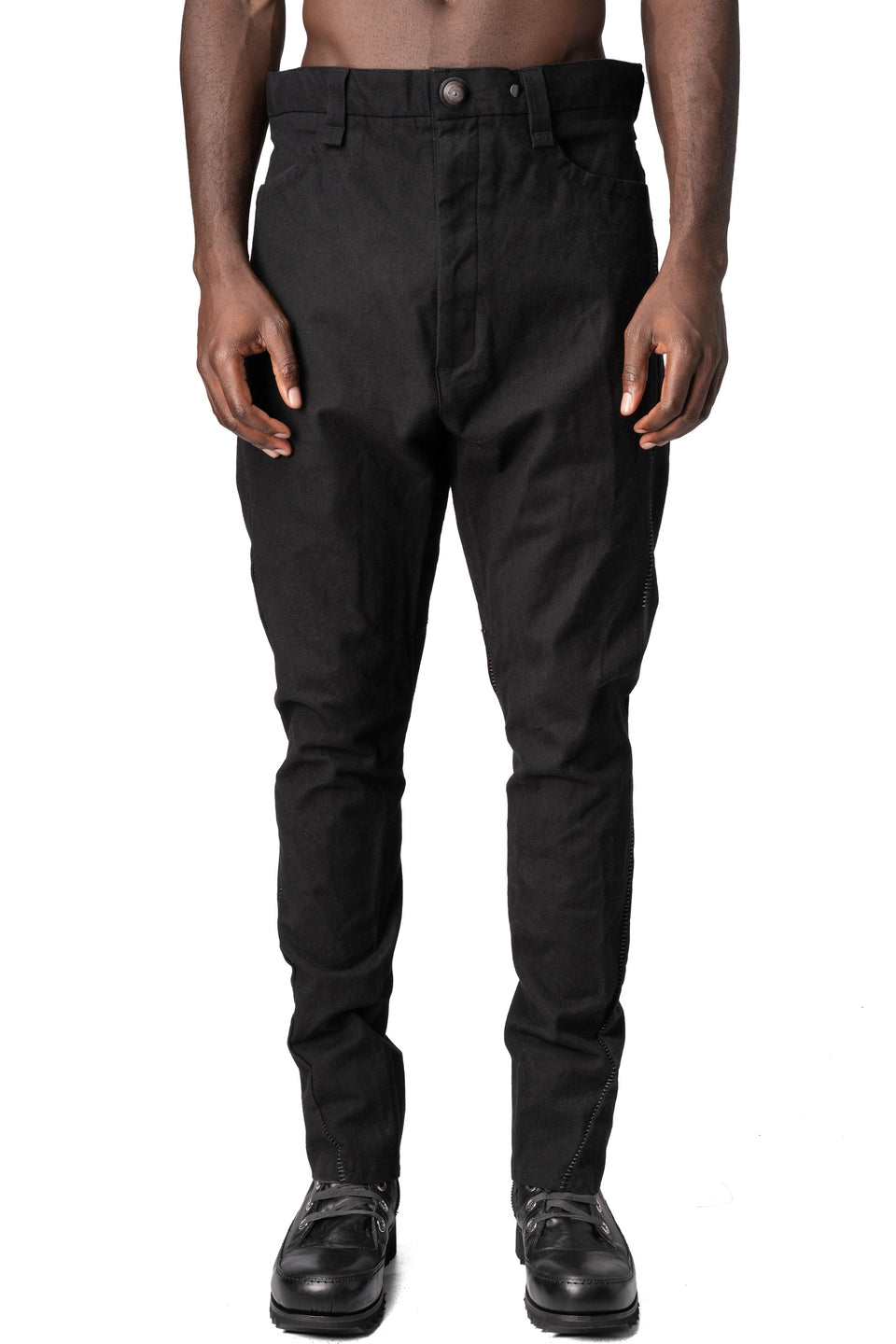 Low crotch 4 pocket cotton pants, Black