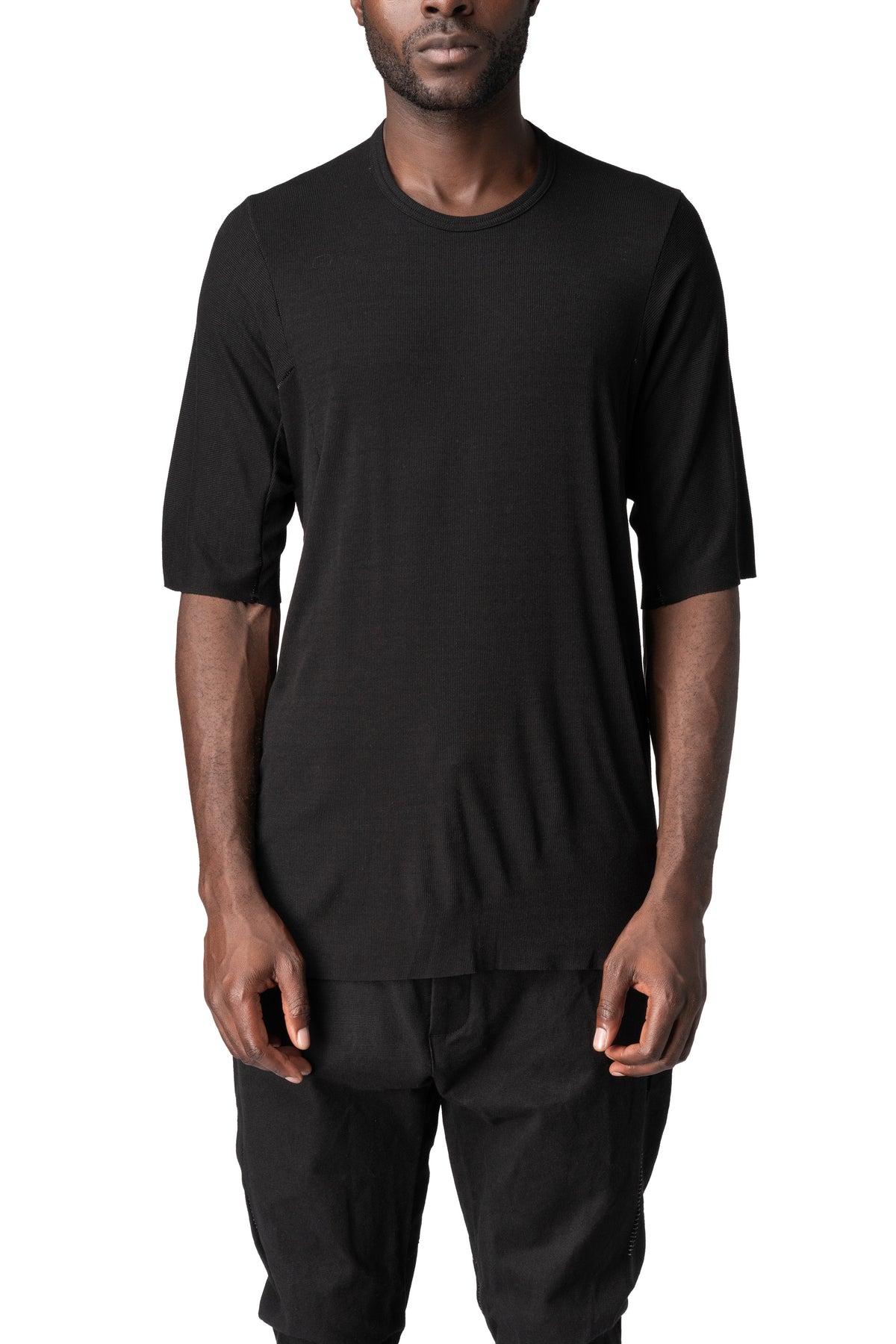Raglan cut cashmere blend leather spine t-shirt, Black