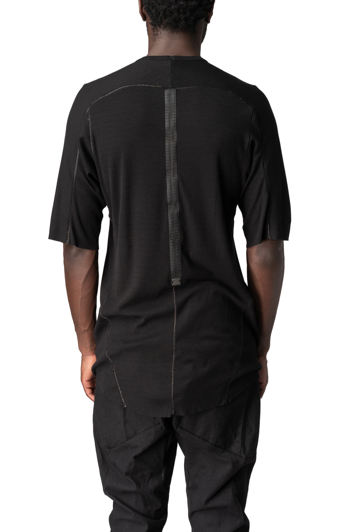 Raglan cut cashmere blend leather spine t-shirt, Black