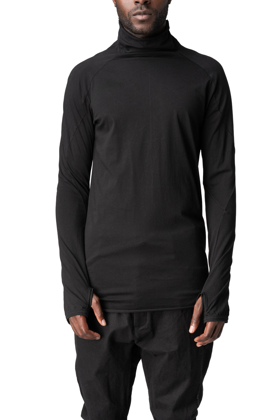 Musculature cut-out turtleneck long sleeve top, Black