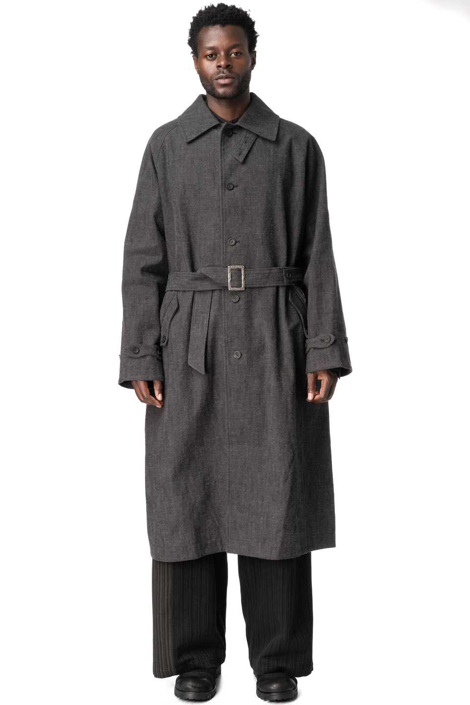 E Belted Overcoat, Grey