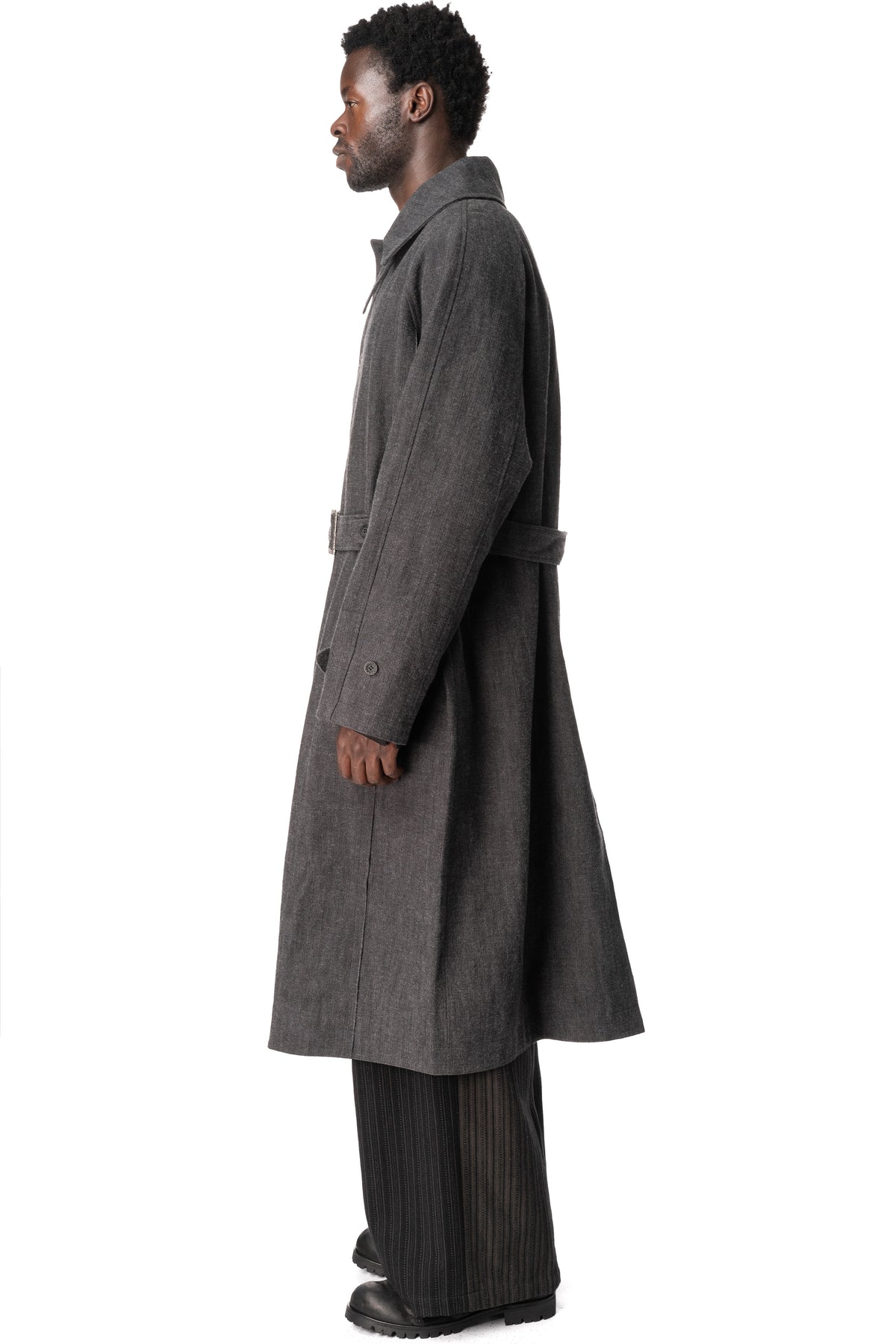 E Belted Overcoat, Grey