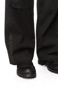Embroidered Overlock Trousers, Black