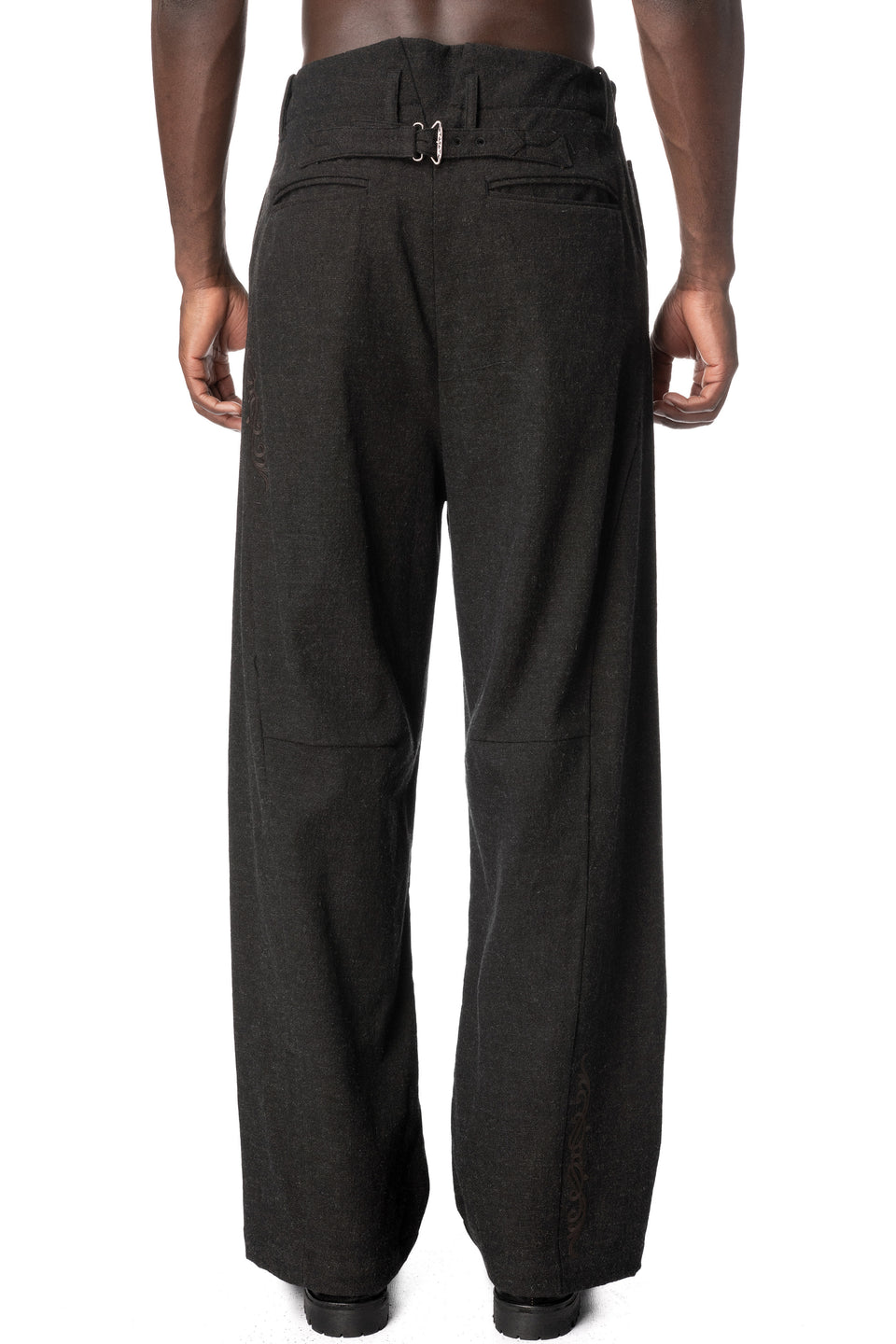 Embroidered Overlock Trousers, Black