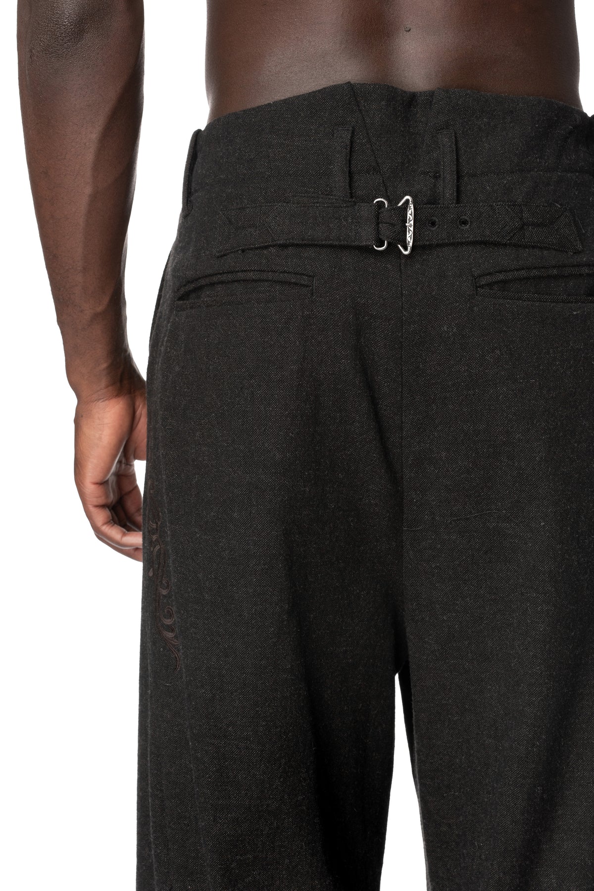 Embroidered Overlock Trousers, Black