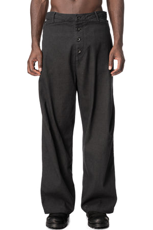 Overlocked Loose Buckleback Trousers, Black