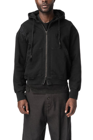 Distressed Zip Up Sweat Jacket, Black