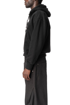 Distressed Zip Up Sweat Jacket, Black