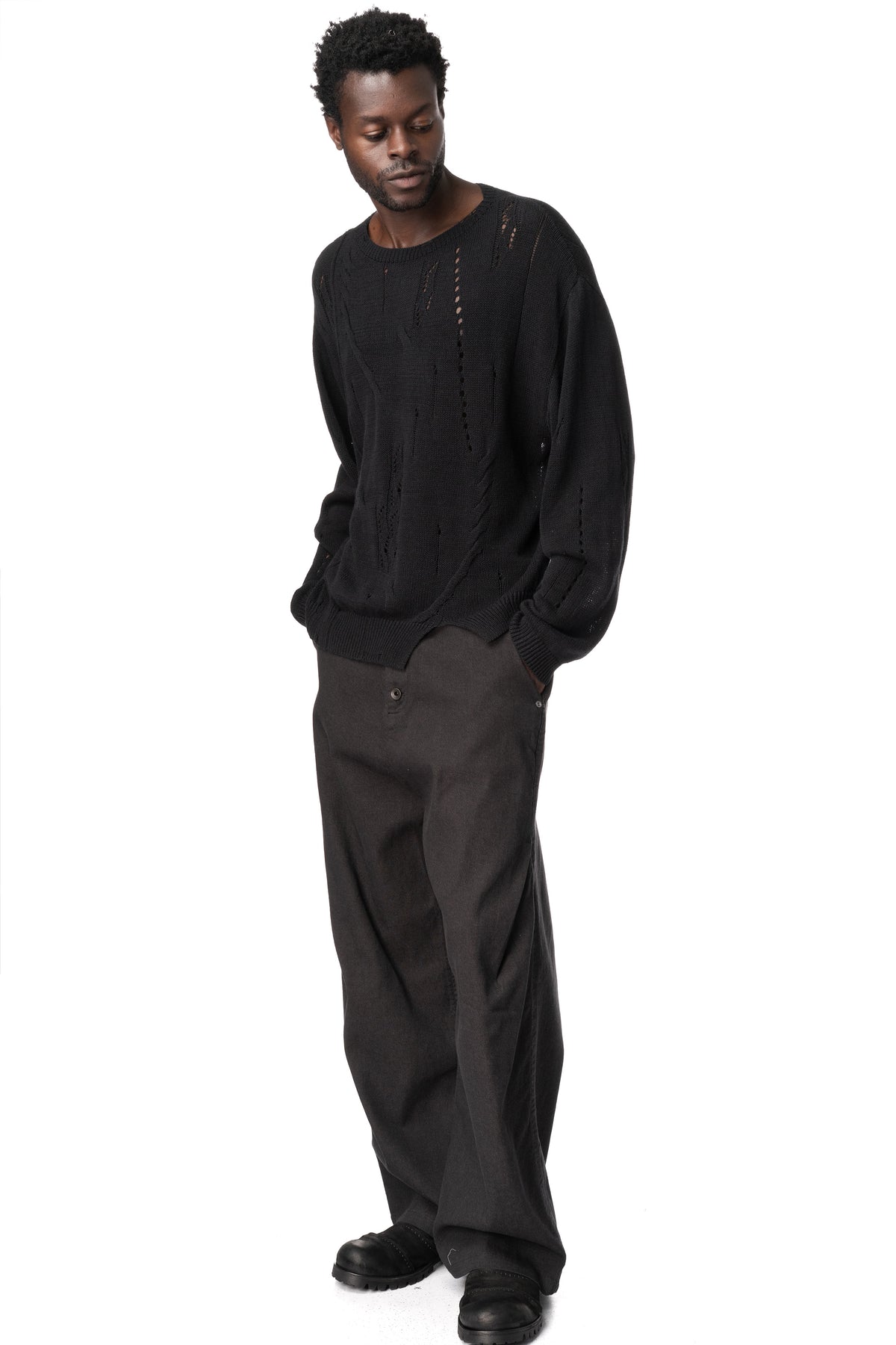 Distressed Textured Knit, Black