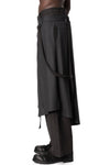 Asymmetric Suspender Skirt-Panel Pants, Brown