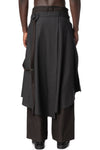 Asymmetric Suspender Skirt-Panel Pants, Brown