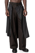 Asymmetric Suspender Skirt-Panel Pants, Brown