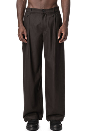 Asymmetric Suspender Skirt-Panel Pants, Brown