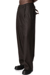 Asymmetric Suspender Skirt-Panel Pants, Brown
