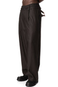 Asymmetric Suspender Skirt-Panel Pants, Brown