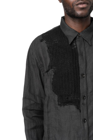Knitted Panel Tunic Shirt, Grey