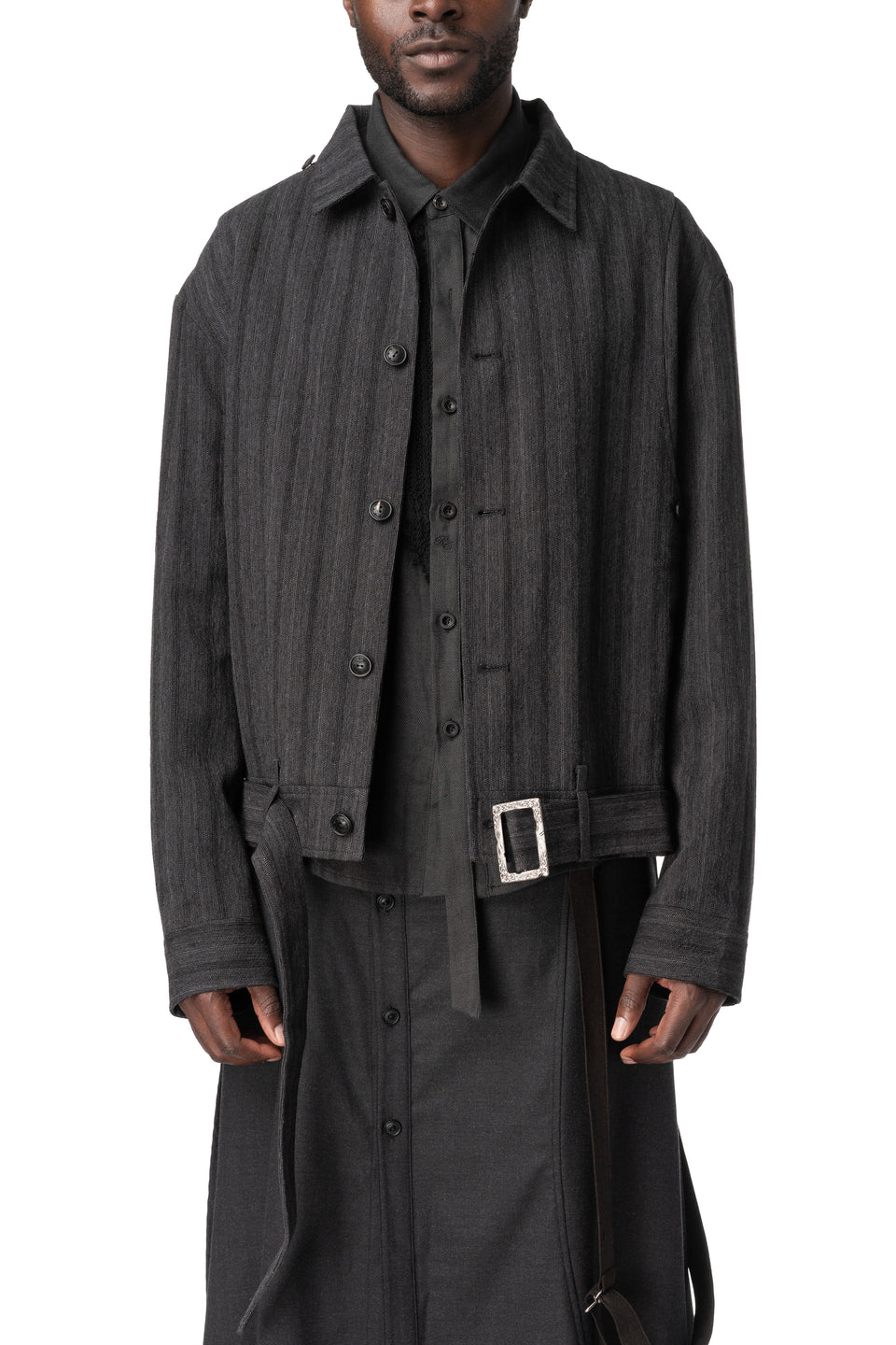 Drape Scarf Cropped Jacket, Grey