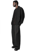 Overlock Mandarin Collar Blazer, Black