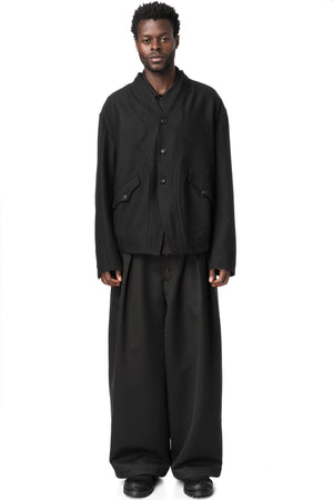 Overlock Mandarin Collar Blazer, Black