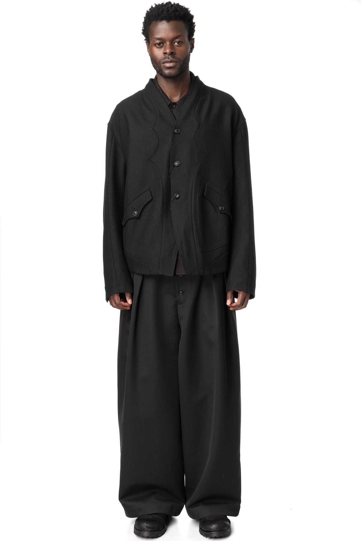 Foldable Waist Embroidered Trousers, Black