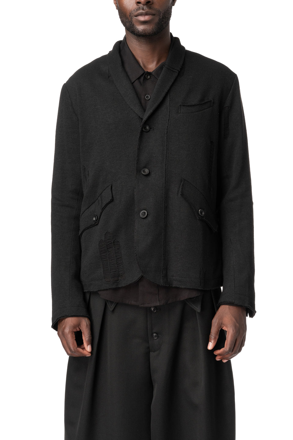 Distressed Knitted Blazer, Black