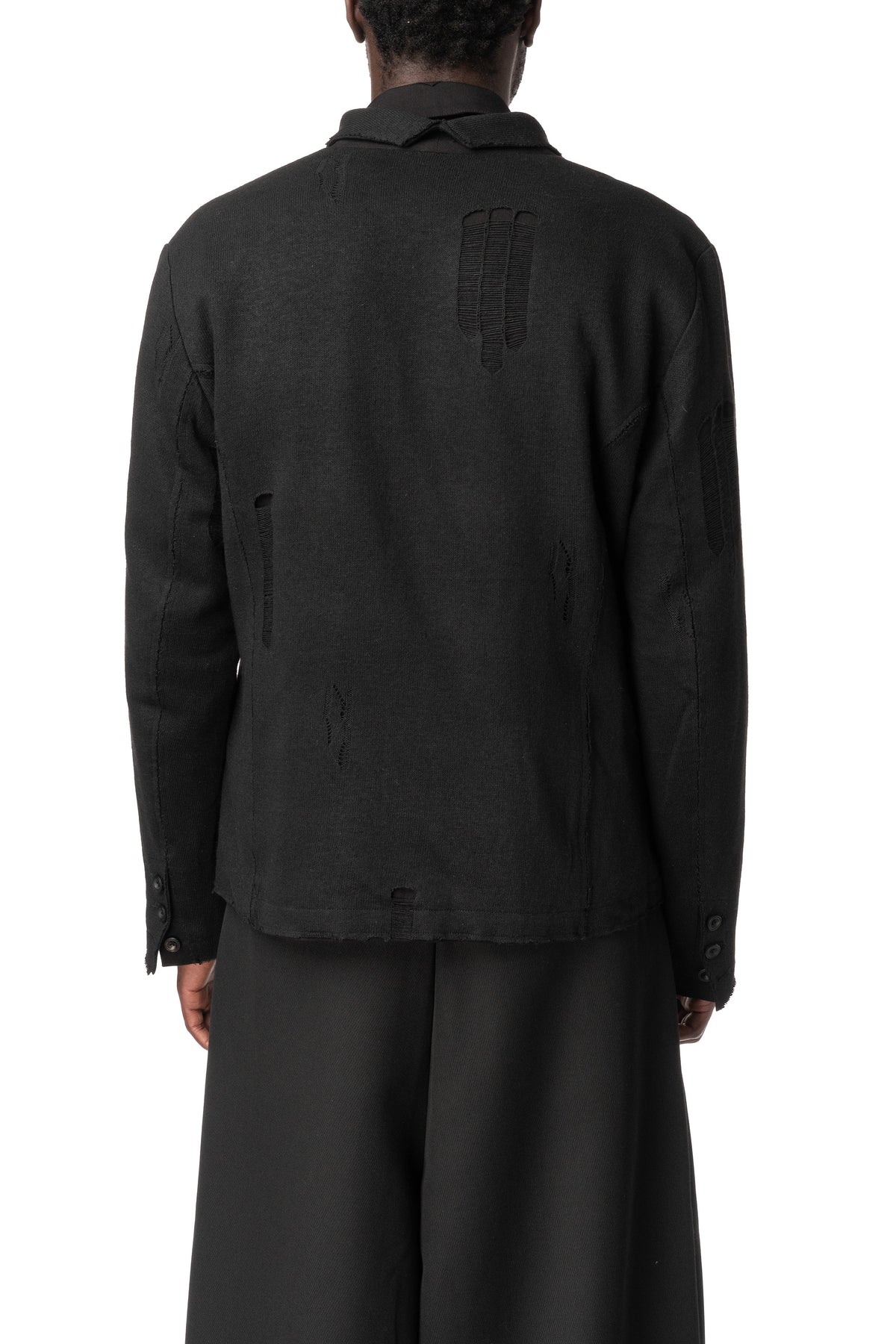 Distressed Knitted Blazer, Black