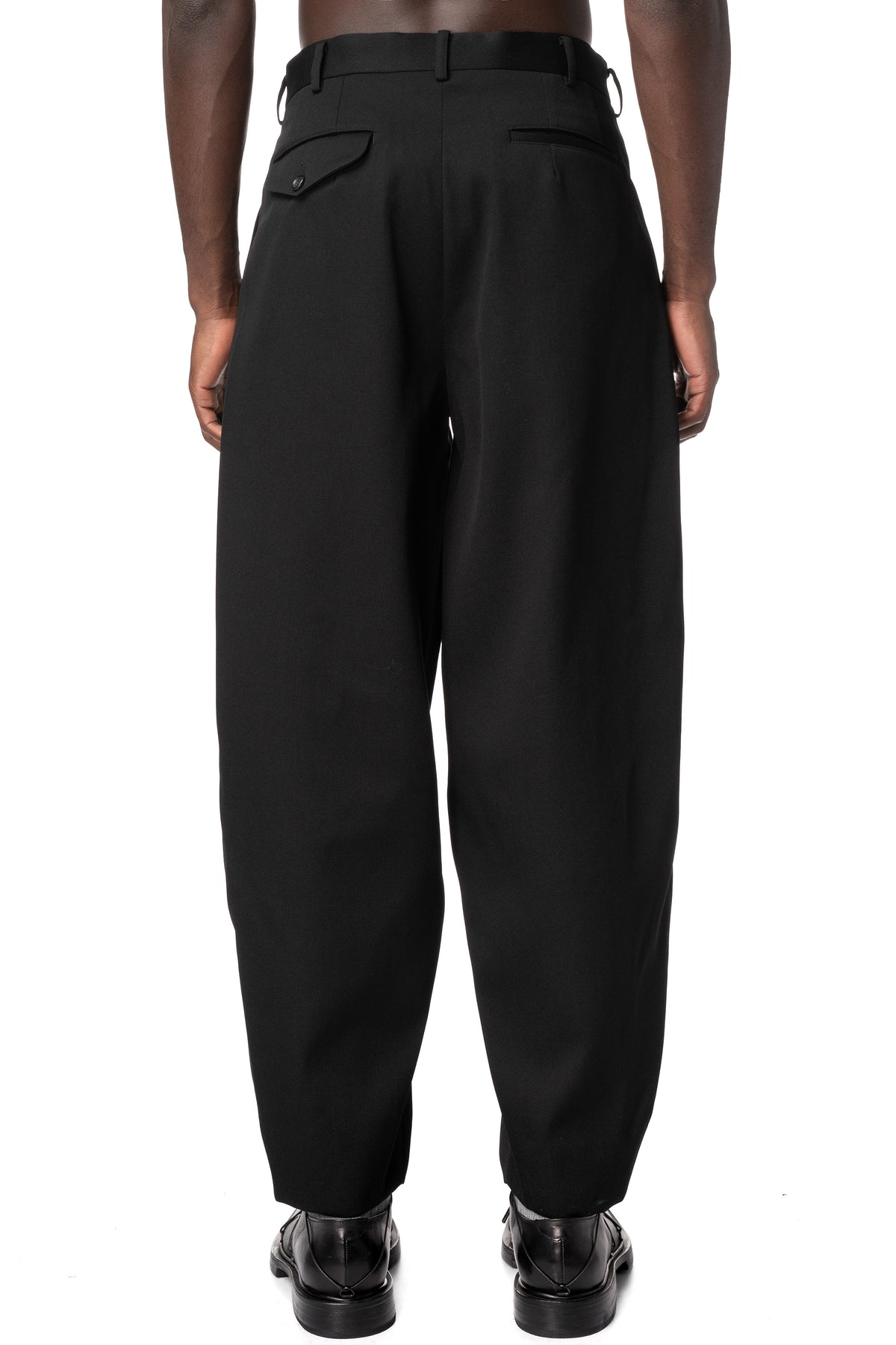 Double pleated wide leg wool pants, Black