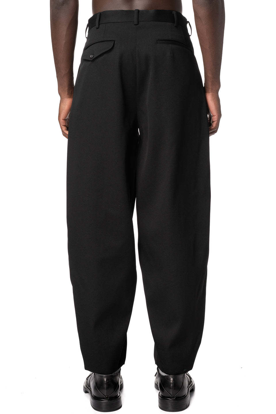 Double pleated wide leg wool pants, Black