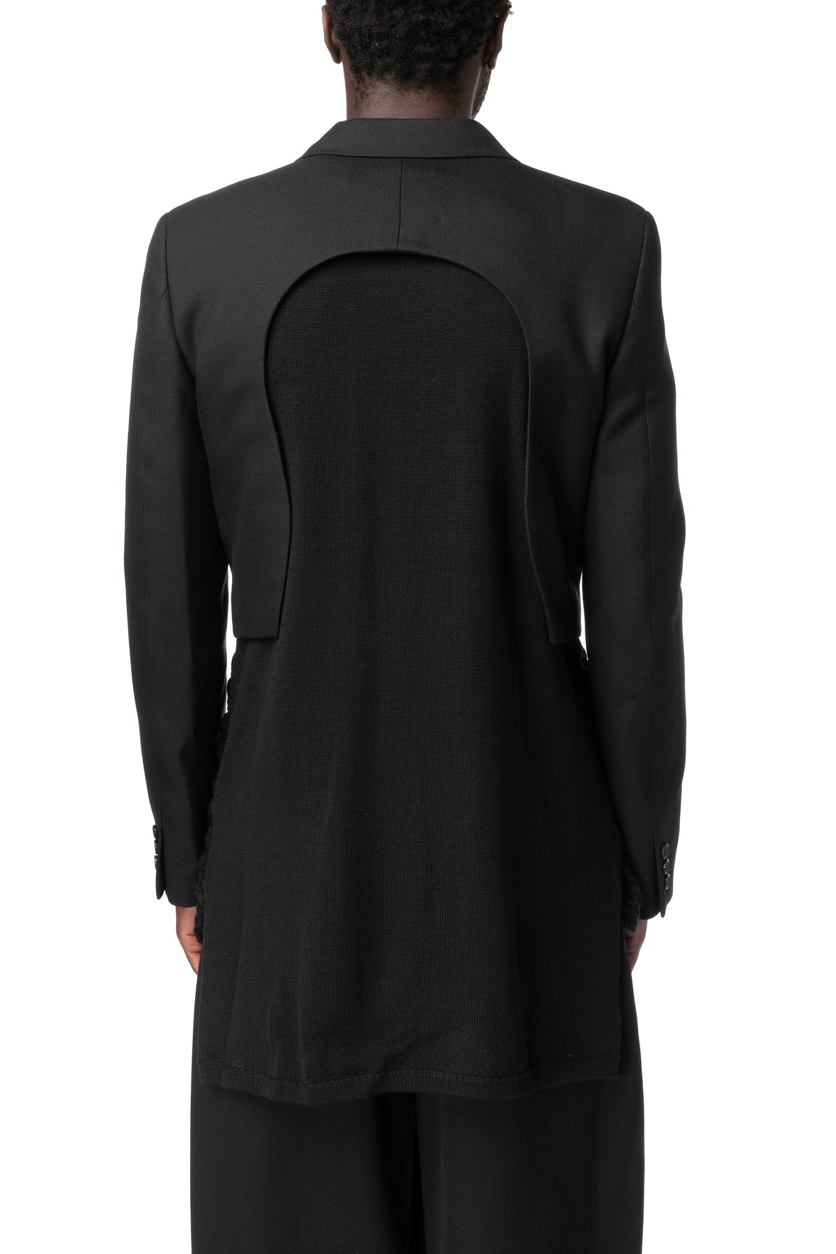 Cropped double-breasted wool blazer, Black