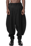 Curved leg pleated wool pants, Black