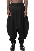 Curved leg pleated wool pants, Black