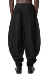 Curved leg pleated wool pants, Black