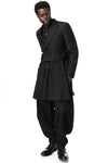Curved leg pleated wool pants, Black