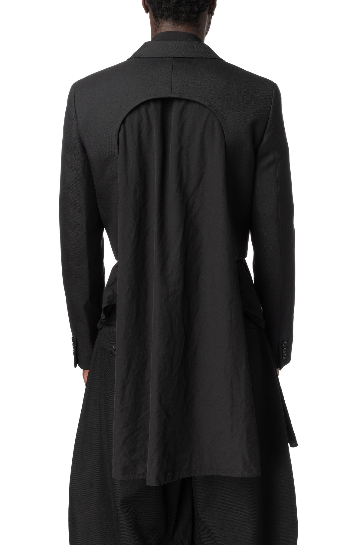 Cropped double-breasted wool blazer, Black