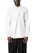 Asymmetric draped panel cotton shirt, White