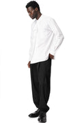 Asymmetric draped panel cotton shirt, White