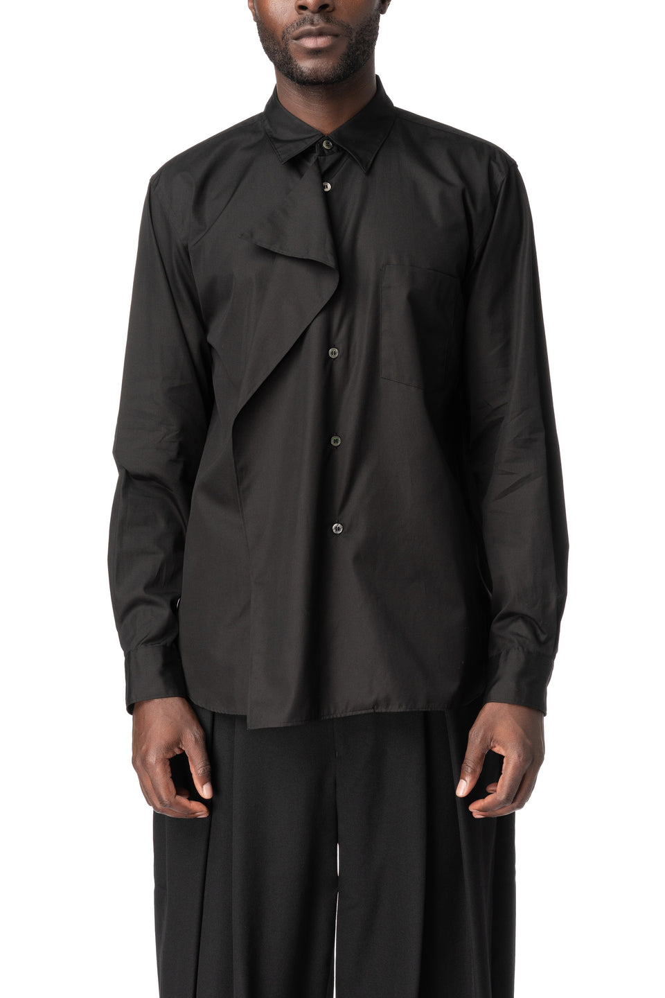 Asymmetric draped panel cotton shirt, Black