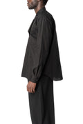 Asymmetric draped panel cotton shirt, Black