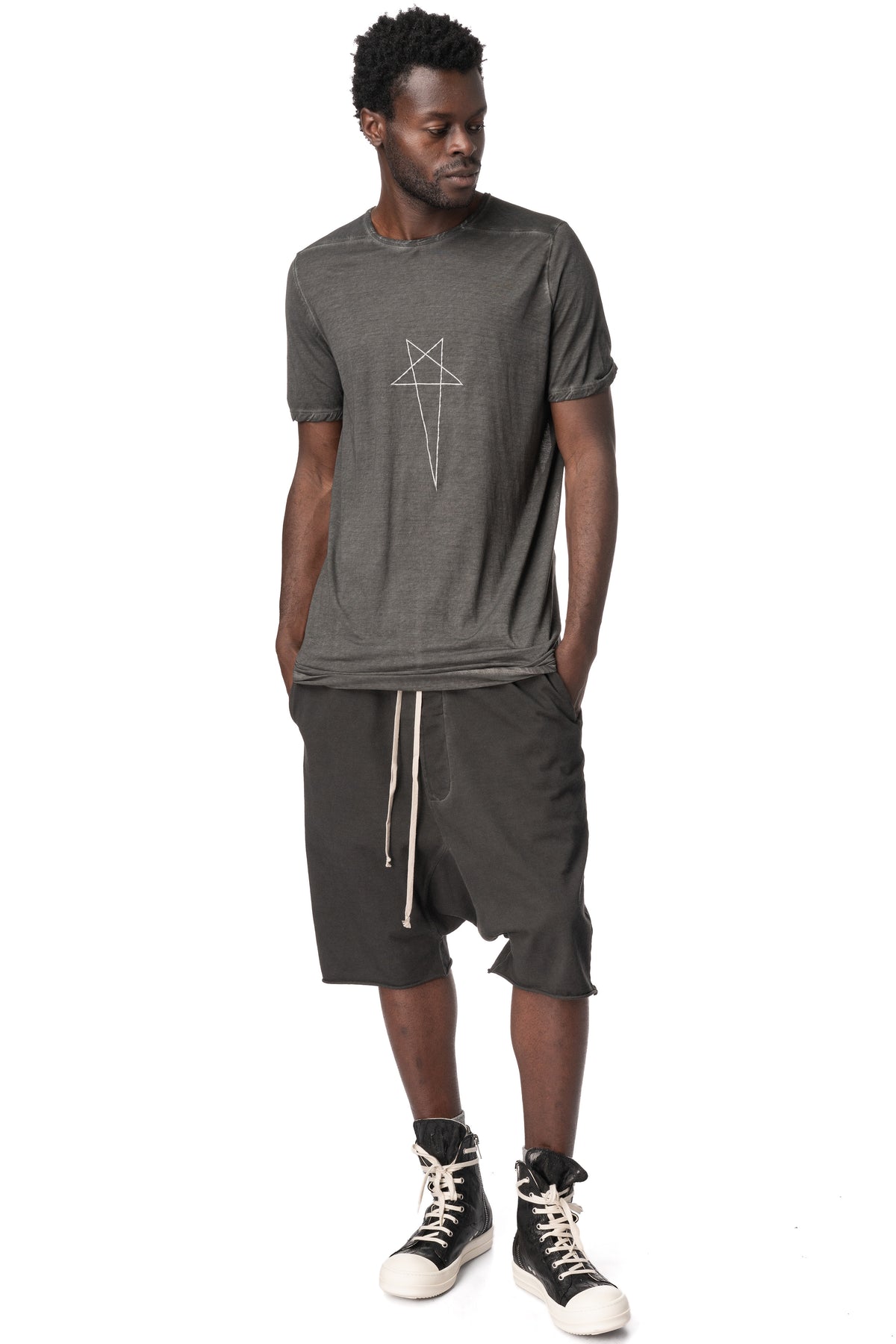 Level T gauze jersey T-shirt, Faded Black Pentagram