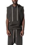 Sleeveless raw cut hoodie, Faded Black