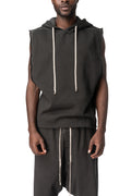 Sleeveless raw cut hoodie, Faded Black