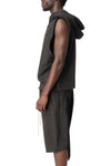 Sleeveless raw cut hoodie, Faded Black