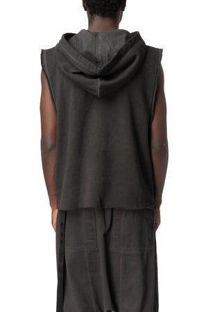 Sleeveless raw cut hoodie, Faded Black