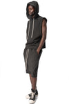 Sleeveless raw cut hoodie, Faded Black