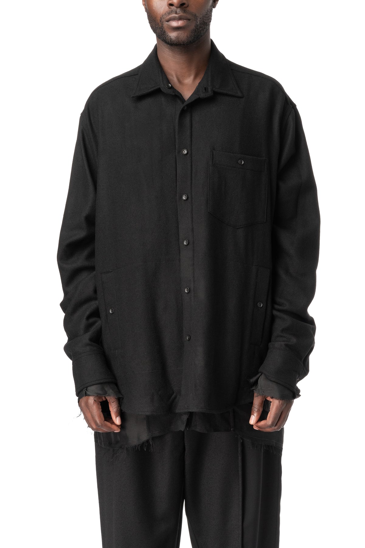 Reversible wool cashmere overshirt, Black